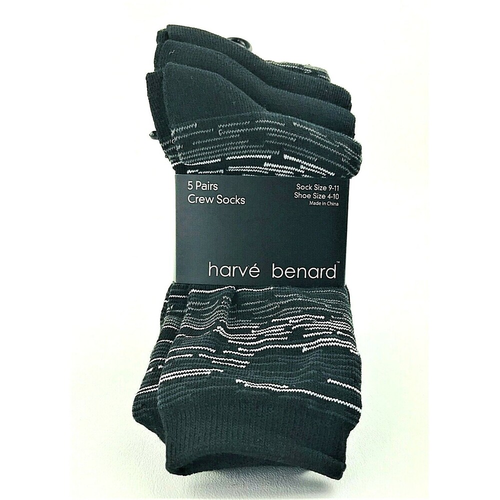 Harve Benard Women's Dress Solid & Stripe Crew Socks Black/ Grey 5 pk Sz 9-11